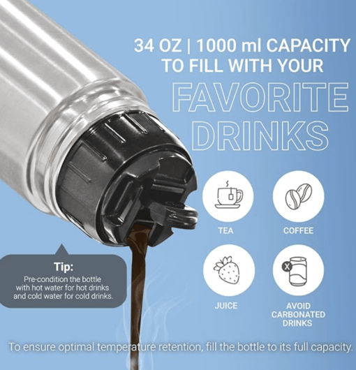 Milton Thermosteel Flip Lid Flask, 1000 milliliters, Silver - Image 4